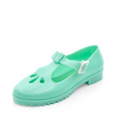 Mint Green T-Bar Teardrop Cut Out Jelly Shoes Mint Green T-Bar Teardrop Cut Out Jelly Shoes