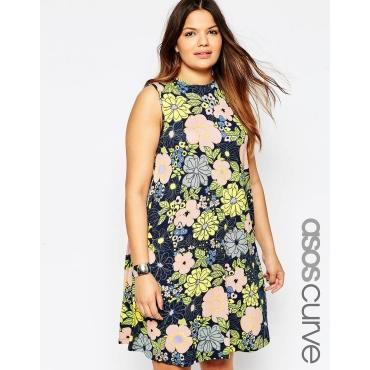 Weites Kleid mit Retro-Blumen-Print - bei incurvy!