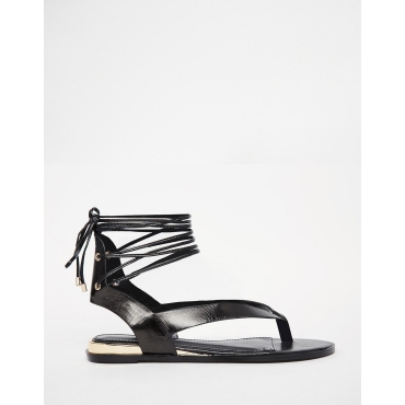 ALDO - Kendell - Flache Römersandalen aus schwarzem Leder - Schwarz 