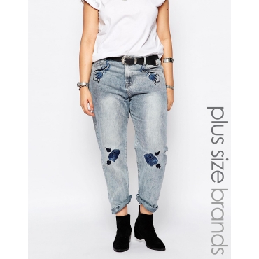 Alice & You - Lässige Boyfriend-Jeans mit Stickerei - Blau 
