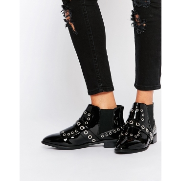 ASOS - ANCESTOR - Ankle-Boots mit Ösen - Schwarz lackiert 