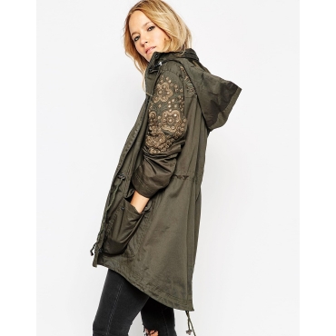 ASOS - Bestickter Parka - Khaki 