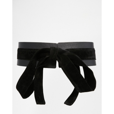 ASOS - Breiter PU-Gürtel mit Bindeband aus Wildlederimitat - Schwarz 