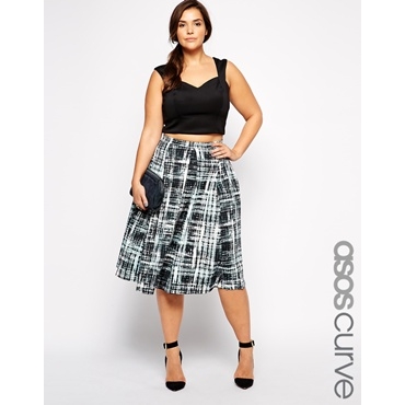 ASOS CURVE - Ausgestellter Rock mit digitalem Karomuster - Mehrfarbig 
