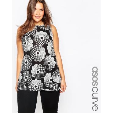 ASOS CURVE - Ausgestelltes Trägershirt mit Blumen- und Punktemuster - Uni 
