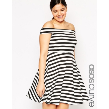 ASOS CURVE - Bardot-Kleid mit Streifen - Uni 