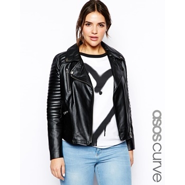 ASOS CURVE - Exklusive Bikerjacke aus Leder - Schwarz 