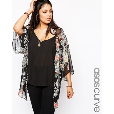 ASOS CURVE - Exklusiver gewebter Kimono mit Blumenprint - Mehrfarbig 