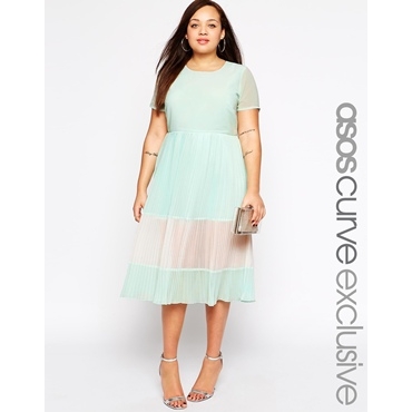 ASOS CURVE - Exklusives, knielanges Kleid mit Leitermuster und Blockfarbe 