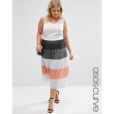 ASOS CURVE - Faltenrock mit Blockfarben - Mehrfarbig 