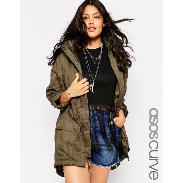 ASOS CURVE - Festival - Verzierte Parka - Khaki 