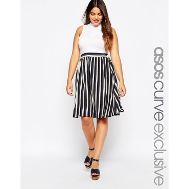 ASOS CURVE - Gestreifter Midirock - Mehrfarbig 