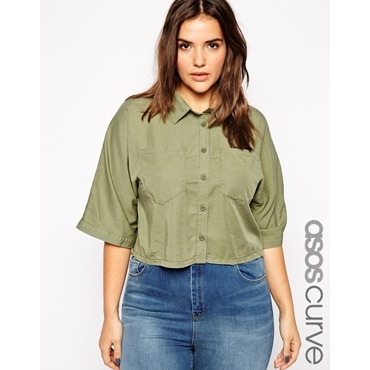 ASOS CURVE - Gewaschenes Hemd - Gewaschenes Khaki 