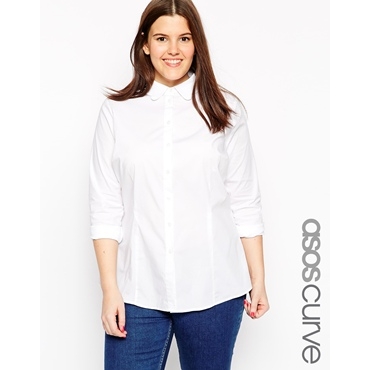 ASOS CURVE - Hemd mit Kragen mit Muschelsaum - Weiß 