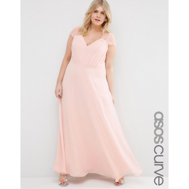 ASOS CURVE - Kate - Maxikleid aus Spitze - Nude 