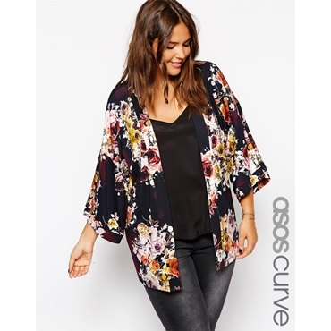 ASOS CURVE - Kimono in Vintage-Rosenmuster - Mehrfarbig 