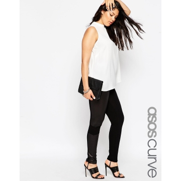ASOS CURVE - Leggings mit Einsätzen in Lederoptik - Schwarz 