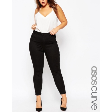 ASOS CURVE - Lisbon - Jeans in Knöchellänge mit mittelhohem Bund, reines Schwarz - Schwarz 
