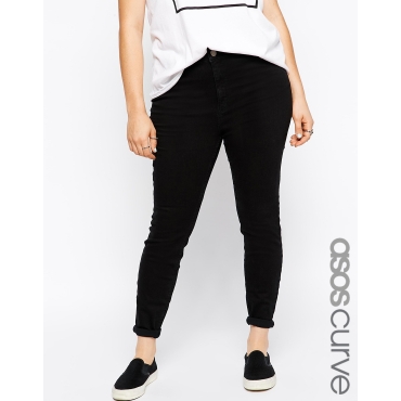 ASOS CURVE - Lisbon - Mittelhohe Jeans in Reinschwarz - Reines Schwarz 