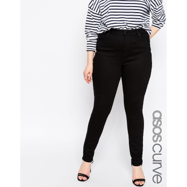 ASOS CURVE - Lisbon - Mittelhohe Jeans in Reinschwarz - Reines Schwarz 