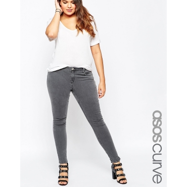 ASOS CURVE - Lisbon - Skinny-Jeans in Scot-Grau mit mittelhohem Bund - Grau 