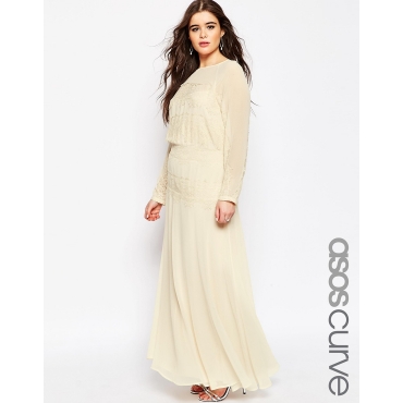 ASOS CURVE - Maxikleid mit zartem Spitzeneinsatz - Cremeweiß 