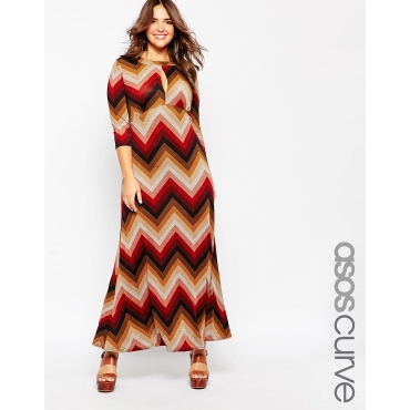 ASOS CURVE - Maxistrickkleid mit Zickzackmuster im Stil der 70er - Mehrfarbig 