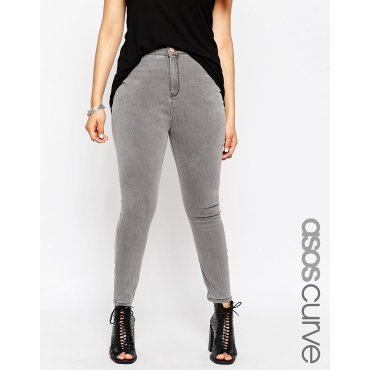 ASOS CURVE - Ridley - Knöchellange Jeans in Murray-Waschung mit Abnutzungen und punktiertem Saum - Grau 