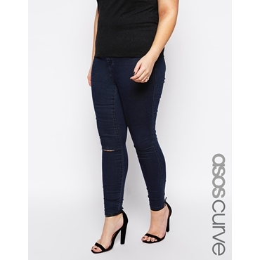 ASOS CURVE - Rivington - Knöchellange Jeggings in verwaschenem Blau-Scchwarz mit 1 Rissen 