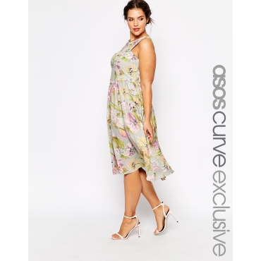 ASOS CURVE - Sommerkleid mit Vintage-Blumenmuster - Mehrfarbig 