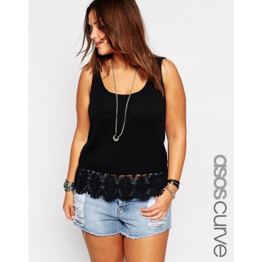 ASOS CURVE - Stricktop mit Spitze - Schwarz 