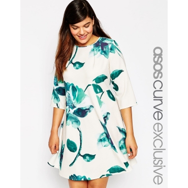 ASOS CURVE - Swing-Kleid mit Blumenmuster - Druck 