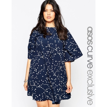 ASOS CURVE - Swingkleid mit Sternenprint - Marineblau 