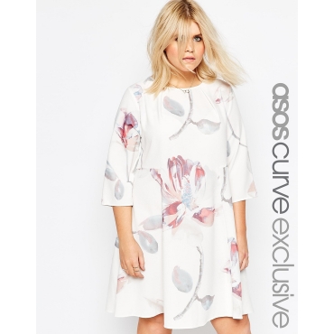 ASOS CURVE - Swingkleid mit überdimensioniertem Blumenprint - Mehrfarbig 