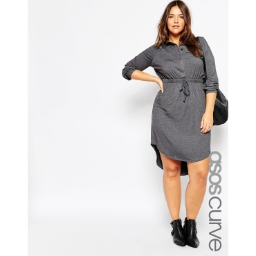 ASOS CURVE - Tailliertes Hemdkleid aus Jersey - Kalkgrau 