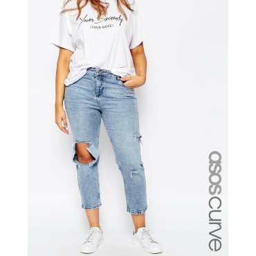 ASOS Curve - Thea - Girlfriend-Jeans in heller Daydrift-Waschung - hellblaue Waschung 