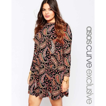 ASOS CURVE - Weites Kleid mit Paisley-Blumenprint - Mehrfarbig 