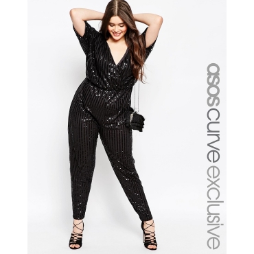 ASOS CURVE - Wickel-Overall mit Pailletten - Schwarz 