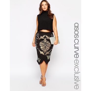 ASOS CURVE - Wickelrock mit Verzierung - Schwarz 