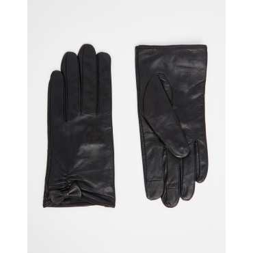 ASOS - Leder-Handschuhe mit kleiner Schleife und Touch-Screen Fingerspitzen - Schwarz 