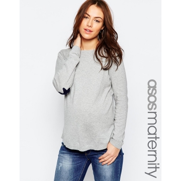ASOS Maternity - Grauer, kastiger Pullover mit marineblauen Sternen-Ellbogenaufnähern - Grau 