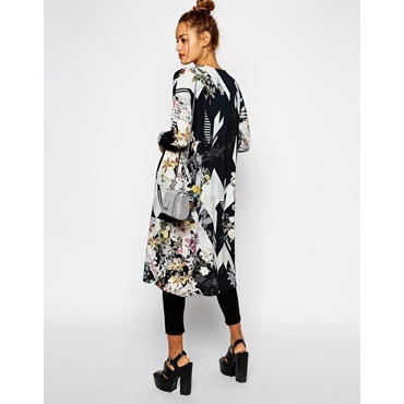 ASOS Premium - Kimono in Maxilänge mit Blumenprint - Mehrfarbig 
