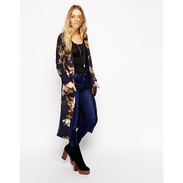 ASOS Premium - Maxi-Kimono mit verschwommenem Blumendruck - Mehrfarbig 