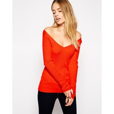 ASOS - Pullover mit Off-Shoulder-Ausschnitt - Rot 