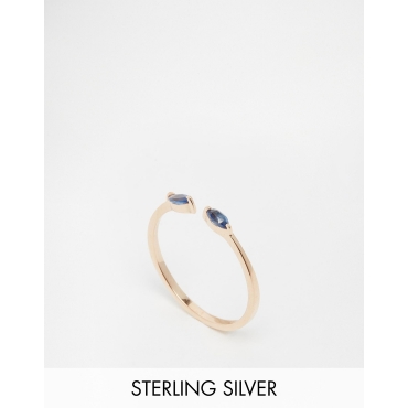 ASOS - Roségoldener, offener Armreif aus Sterlingsiler mit Stein - Blau 