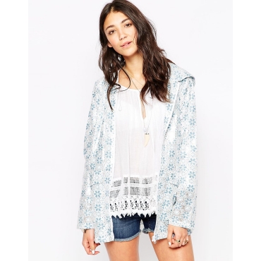 Brave Soul - Geblümte Regenjacke mit Kapuze - Blau 