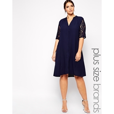 Carmakoma - Kleid mit Spitzeneinsatz - Blau 