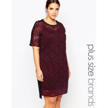 Carmakoma - T-Shirt-Kleid mit Spitzen-Applikation - Rot 