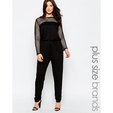 Club L Plus Size Jumpsuit With Mesh Sleeves - Schwarz 