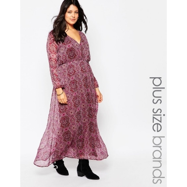 Diya Plus Long Sleeve Maxi Dress in Paisley Print - Rosa 